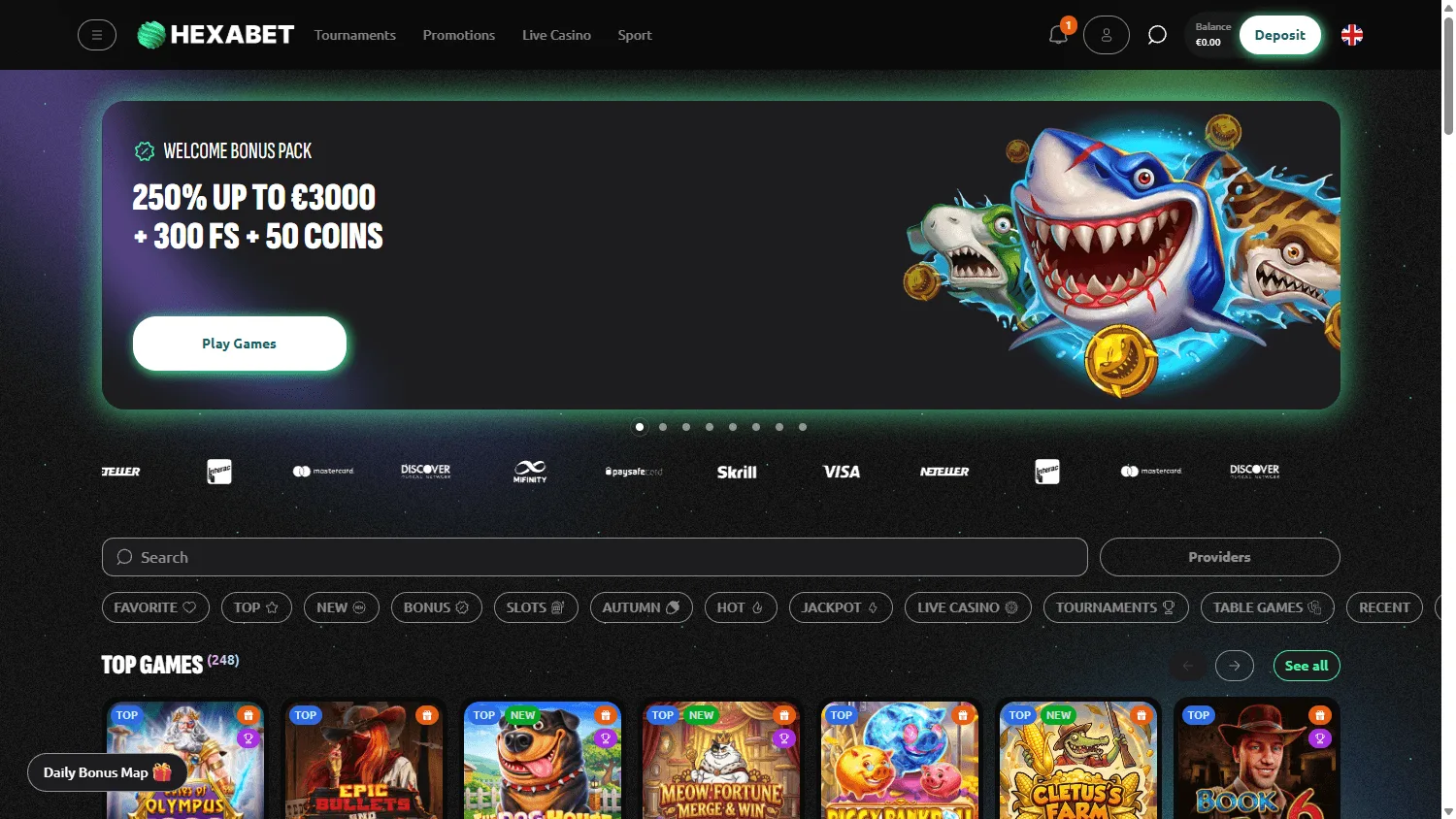 Hexabet Casino desktop home screen with the Australian welcome offer